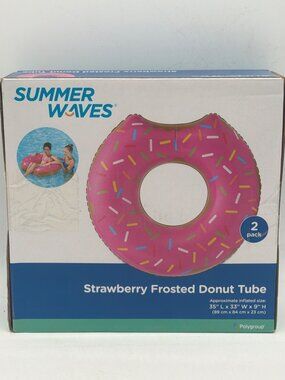 Summer Waves Strawberry Frosted Donut Tubes 2-Pack 35"x33"x9" Inflated Size For